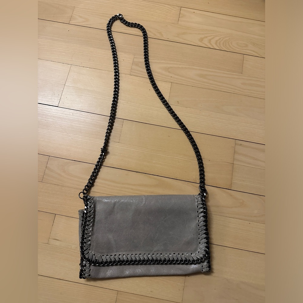 Gray Leather Crossbody Bag